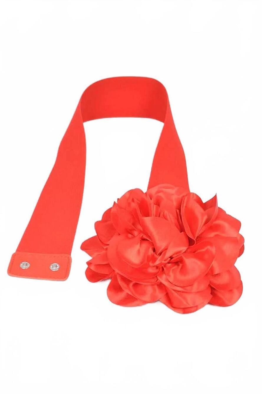 NEW 3AM BY H&D ACCESSORIES women's satin big flower elastic belt in red